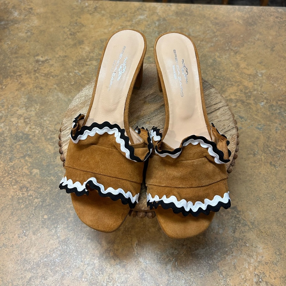Brenda Zaro Camel Polar Ruffle Sandals